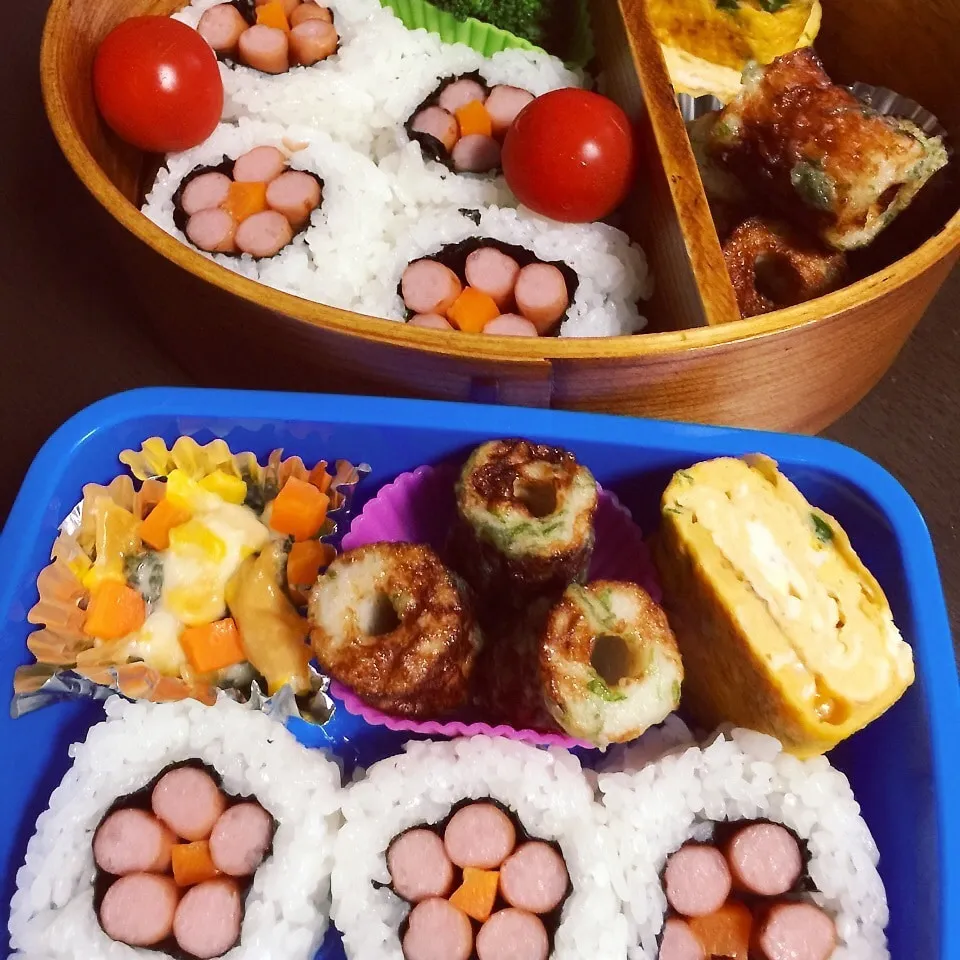 ポークビッツのお花巻きお弁当|おいもさん