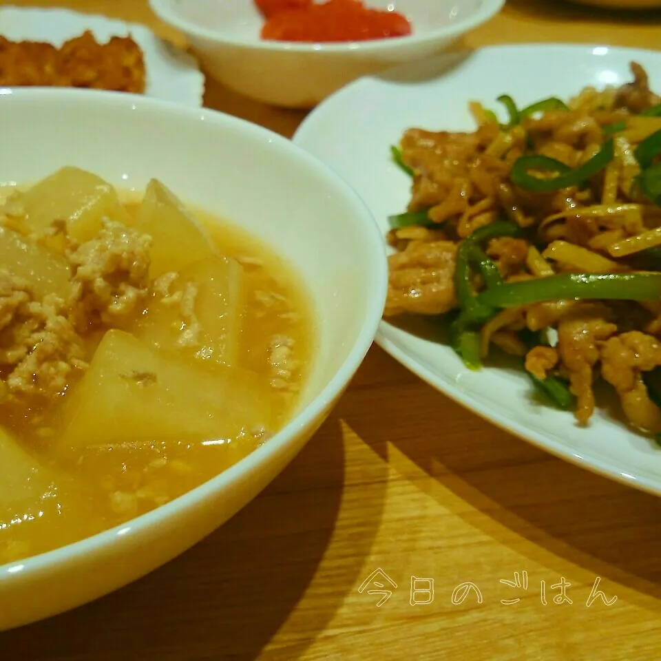 大根のそぼろあんかけと青椒肉絲|れんこさん