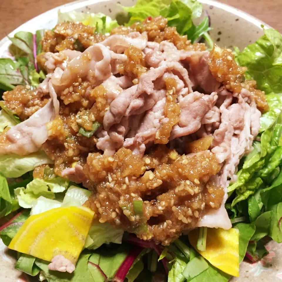 焼肉サラダ🥗自家製にんにく味噌ダレ|ひだまり農園さん