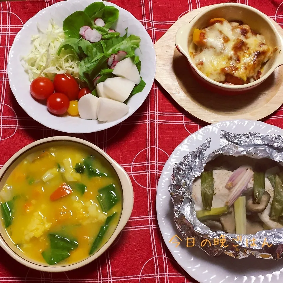 シイラのホイル焼きと自家製野菜の副菜|ひだまり農園さん