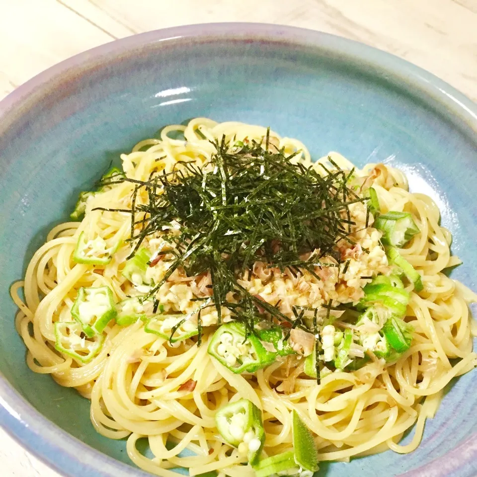 Snapdishの料理写真:納豆とオクラのパスタ|パウダーさん