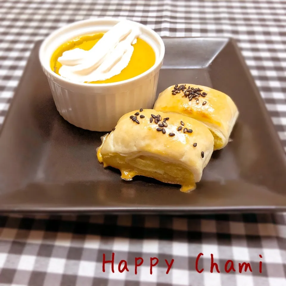 秋のスイーツ♬ かぼちゃプリンとスイートポテトパイパイ|chamiさん