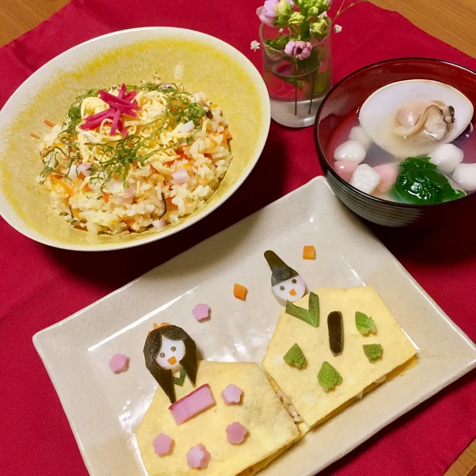 Snapdishの料理写真:🎎お雛様寿司と潮汁🌸|マミさんさん