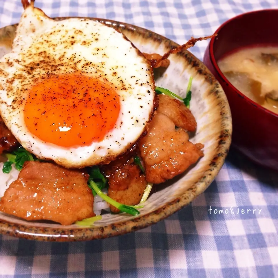 Snapdishの料理写真:目玉焼きon豚丼|mugiさん