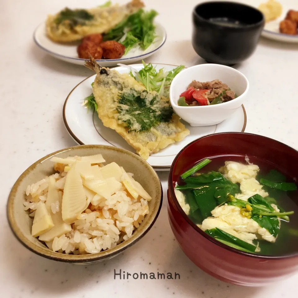 Snapdishの料理写真:たけのこご飯とかきたま汁♪|ひろママさん