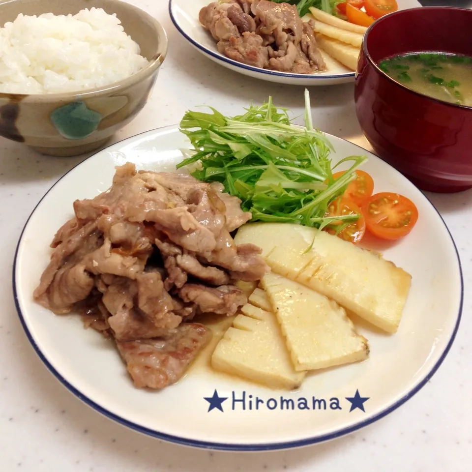 たけのこと豚肉のバター醤油炒め♪定食！|ひろママさん