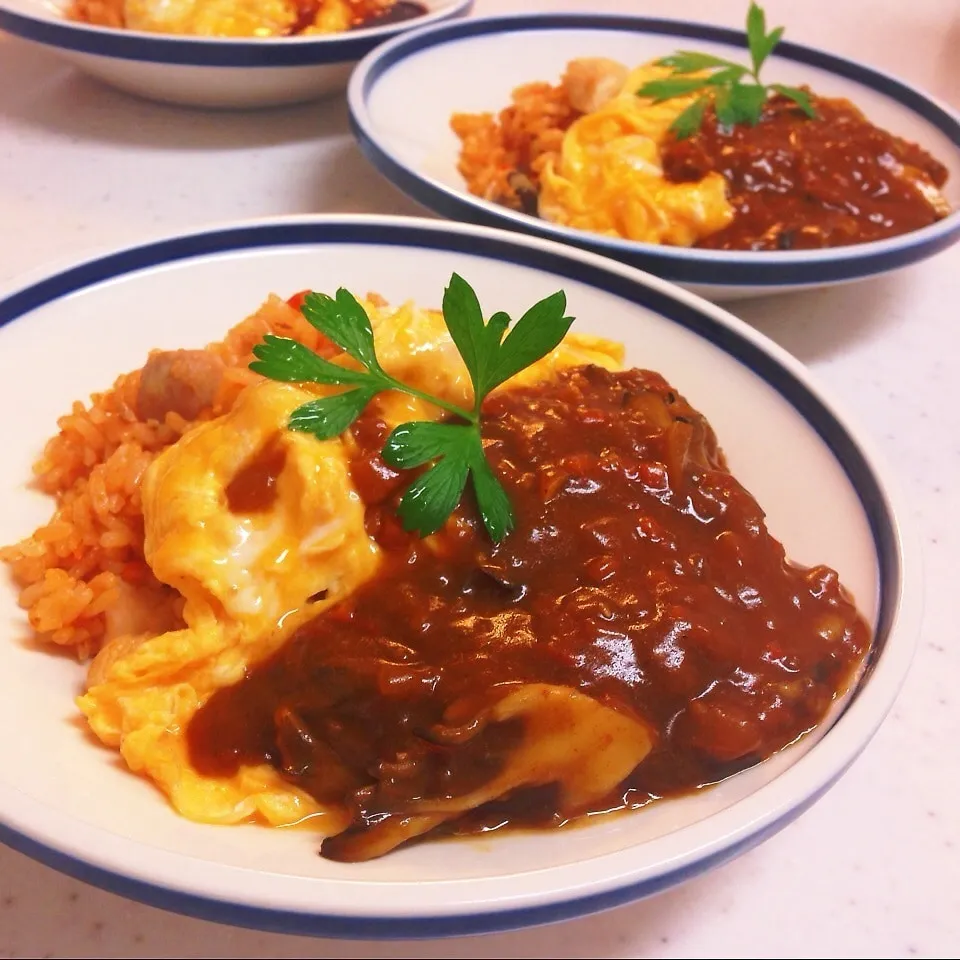 ドタバタ(´-д-)-3とろーりチーズのオムカレー！|ひろママさん