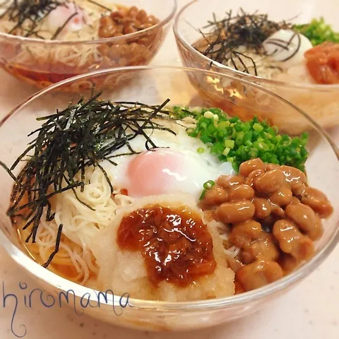 Snapdishの料理写真:夏バテ知らず！納豆おろし素麺(ｏ´∀｀)ﾉ|ひろママさん