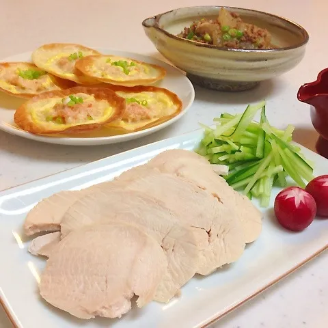 鳥の胸肉さっぱりハムで晩ごはん(*´▽｀*)ﾉ))|ひろママさん