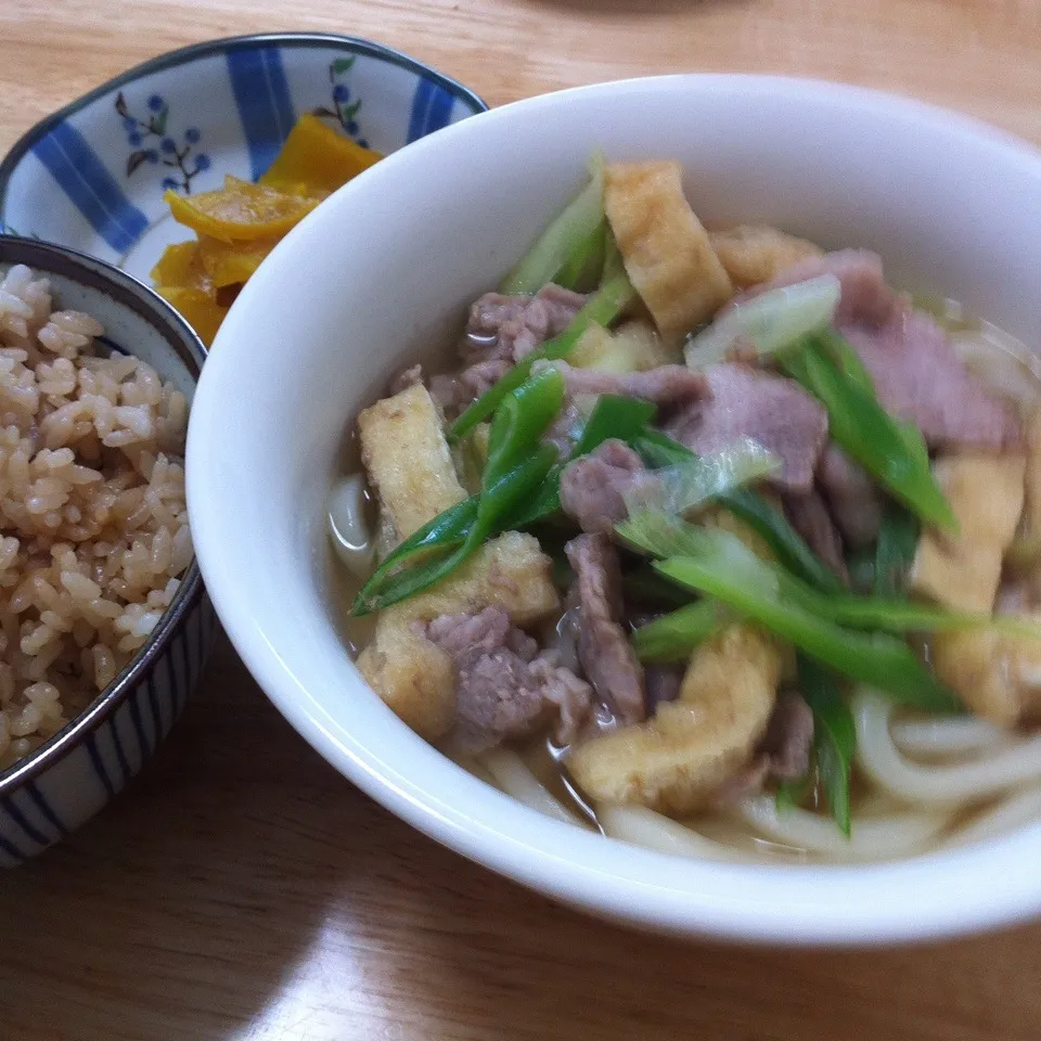 肉うどん＆醤油ご飯|せんちゃんさん