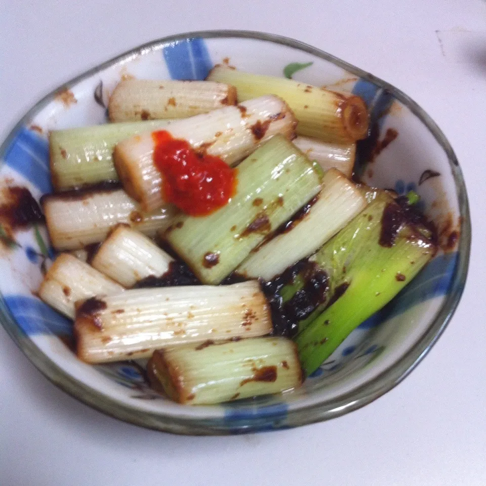 Snapdishの料理写真:ネギの甜麺醤と豆板醤の炒め物|せんちゃんさん