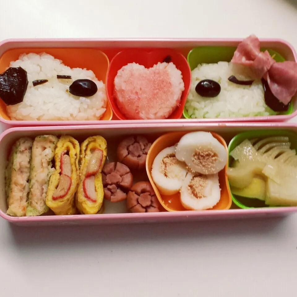 スヌーピーとベルの積もり弁当|きつねこかあさんさん