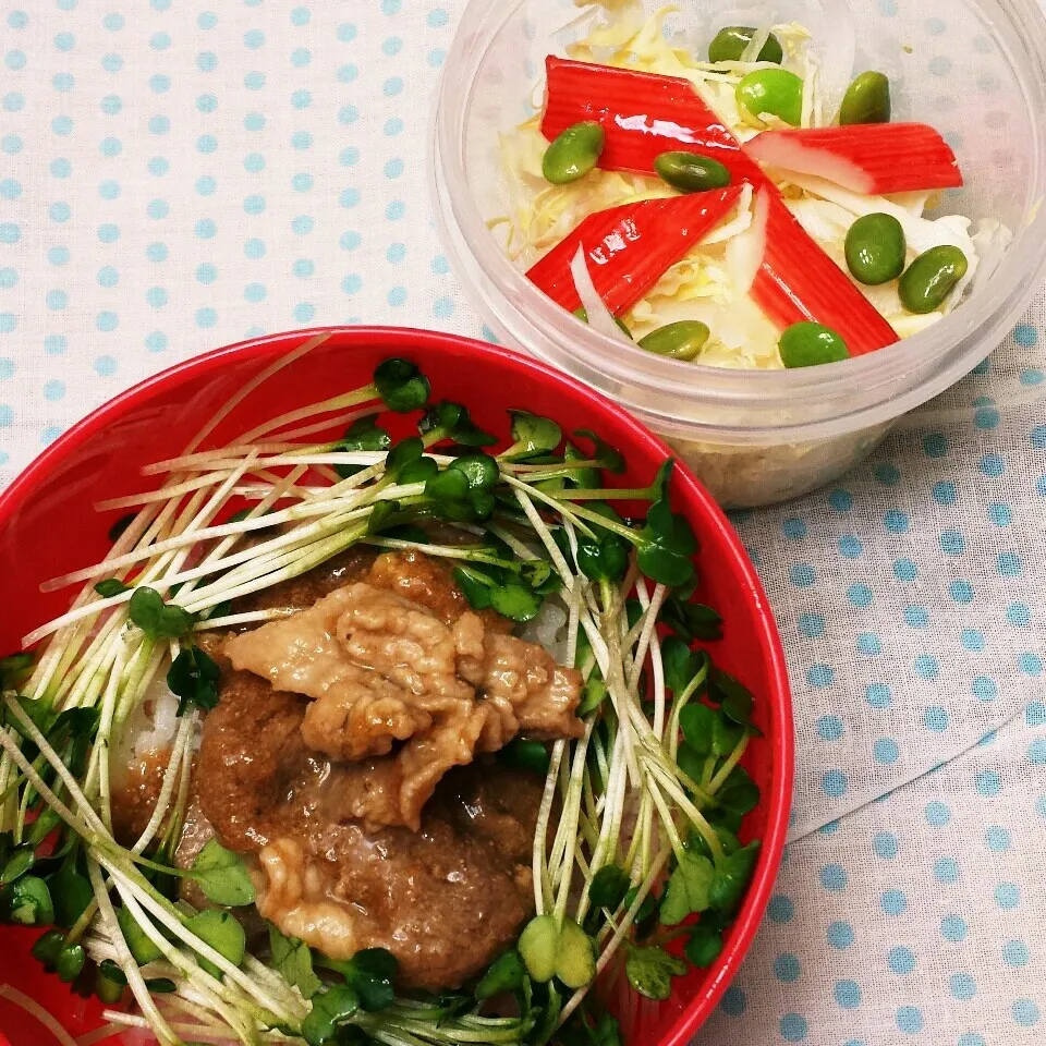 焼き肉丼とサラダ|きつねこかあさんさん