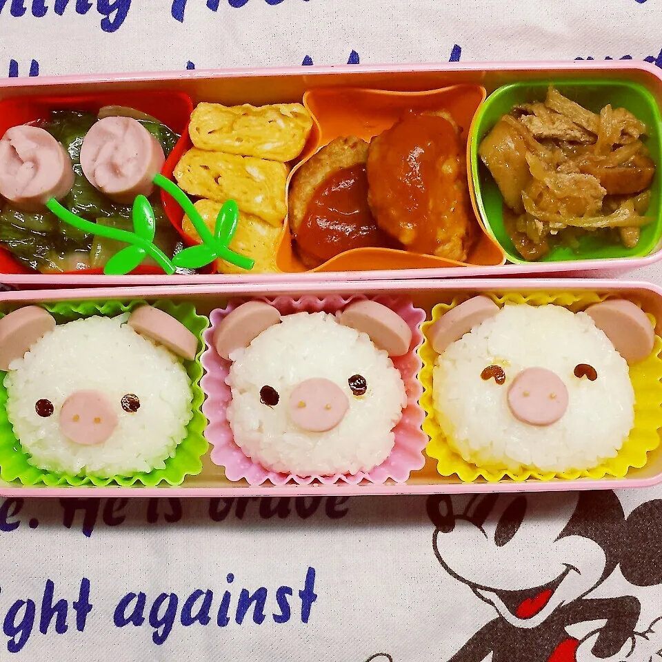 🐷ぶたくんの おにぎり|きつねこかあさんさん