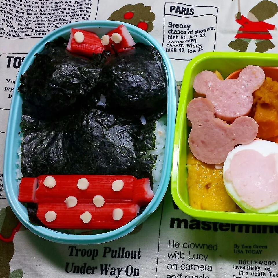 ネットで見つけたお弁当をお手本にしたミニーちゃん弁当|きつねこかあさんさん