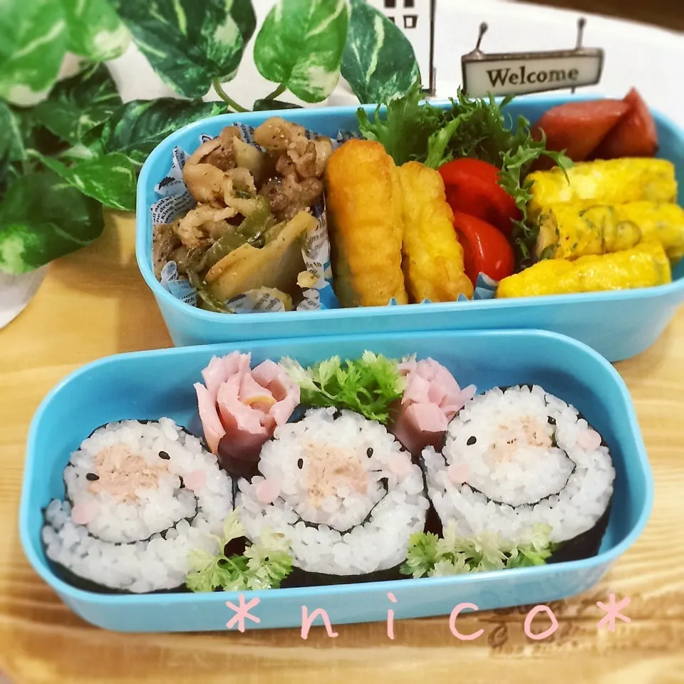 ＊頑張れ♪長男くん！スマイル海苔巻き弁当♡♡＊|にこさん