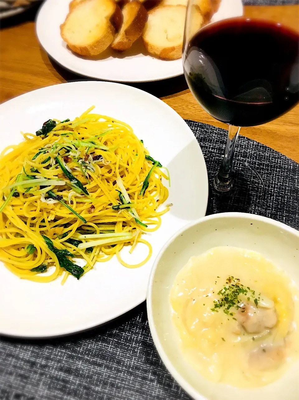 夕食✨しらすと水菜のペペロンチーノ|ミッチ☆ママさん