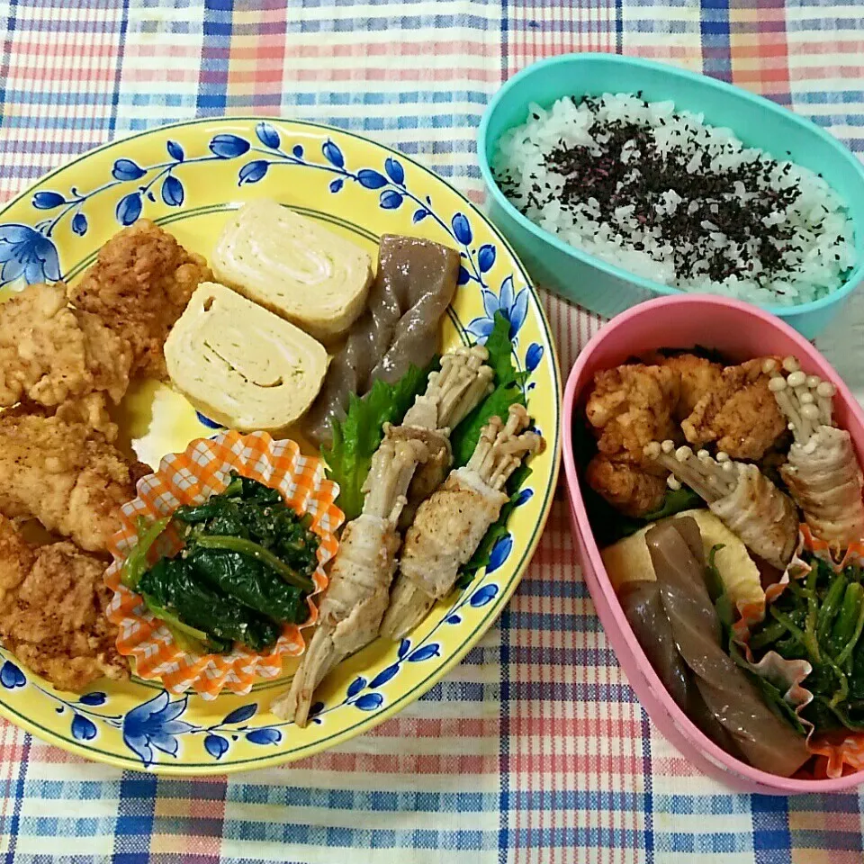 息子の皿めしと娘の部活弁当|まりさん