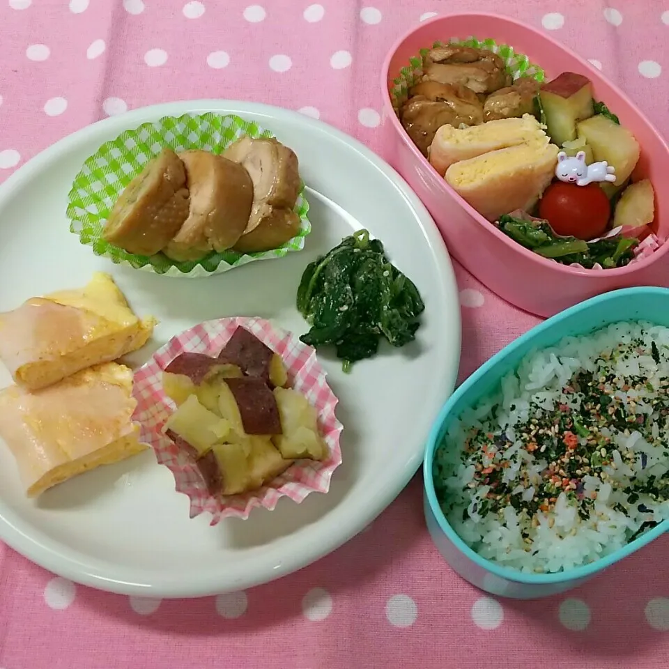 息子の皿めしと娘の部活弁当|まりさん