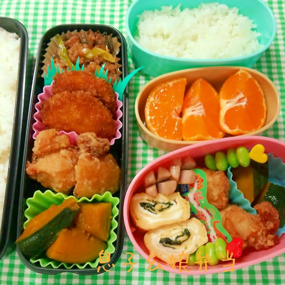 息子の好きな物弁当＋娘弁当|まりさん