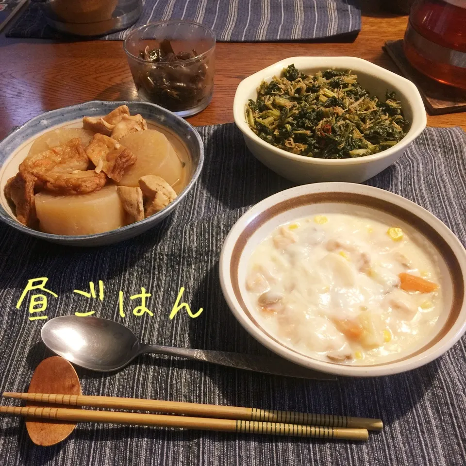 クリームシチュー、大根煮物、大根葉味噌煮、若芽常備菜|yakinasuさん