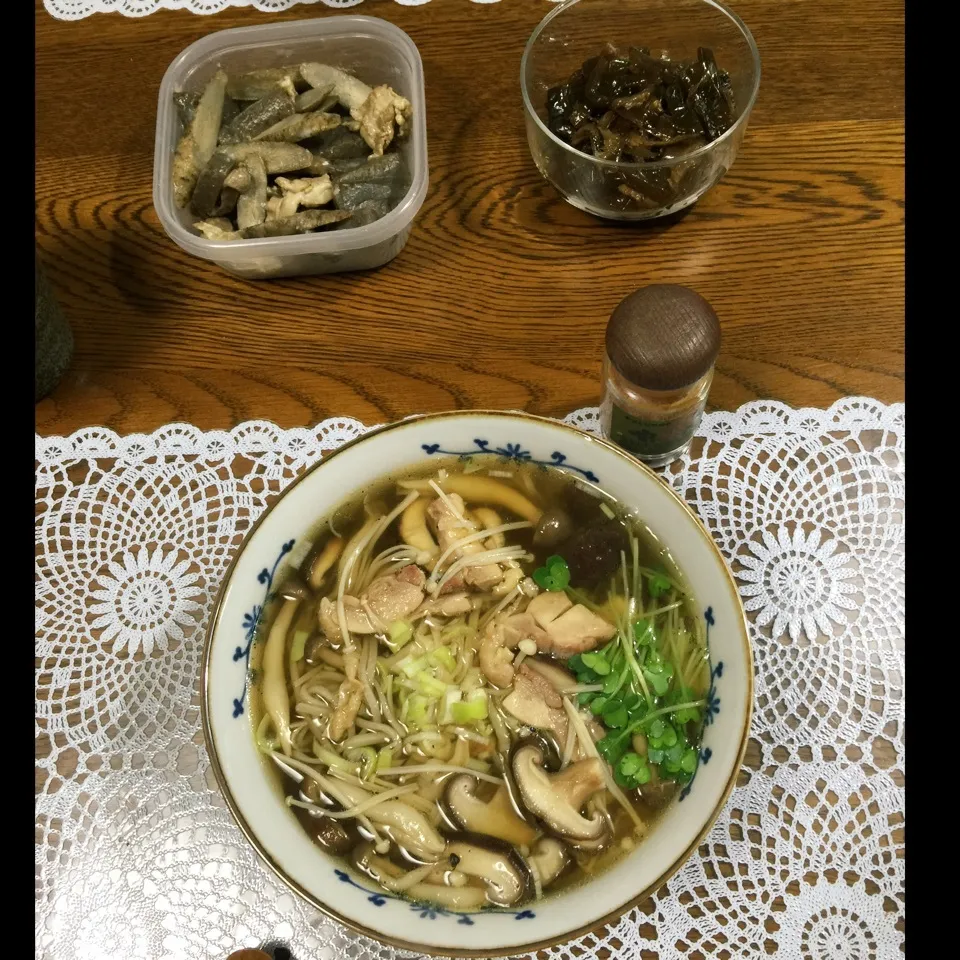 キノコ、鶏南蛮蕎麦|yakinasuさん