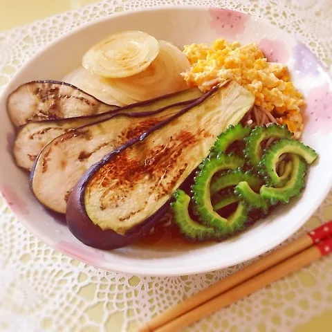 Snapdishの料理写真:焼き夏野菜の蕎麦|Yumiko Ozakiさん