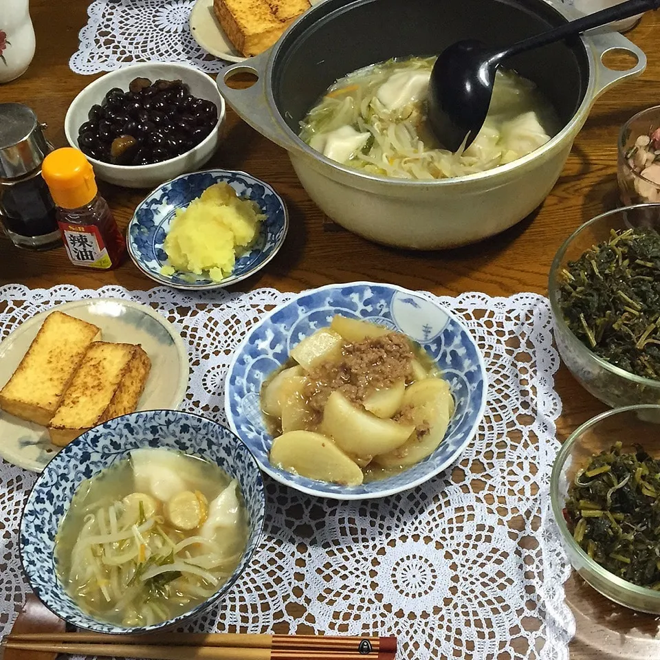 蕪とひき肉のとろとろ煮、ホタテ水餃子、焼き厚揚げ、おせち|yakinasuさん