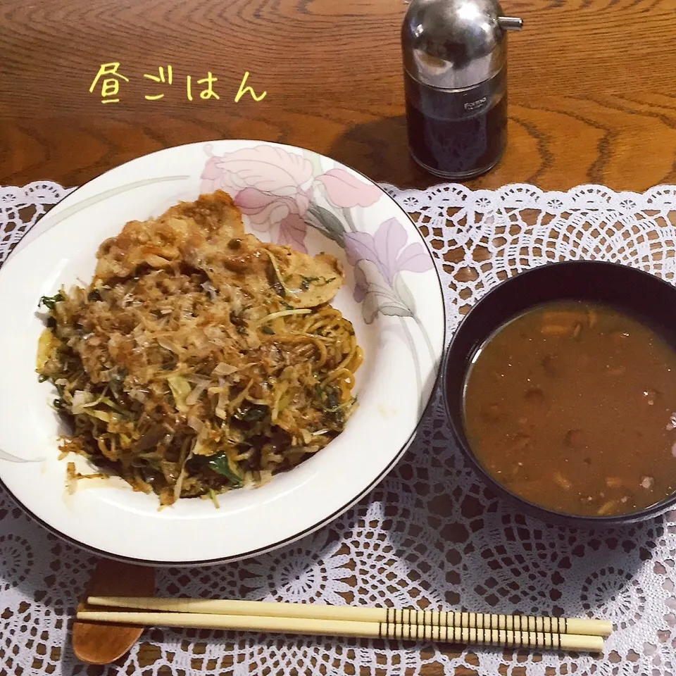 ソース焼きそば、ナメコ汁|yakinasuさん