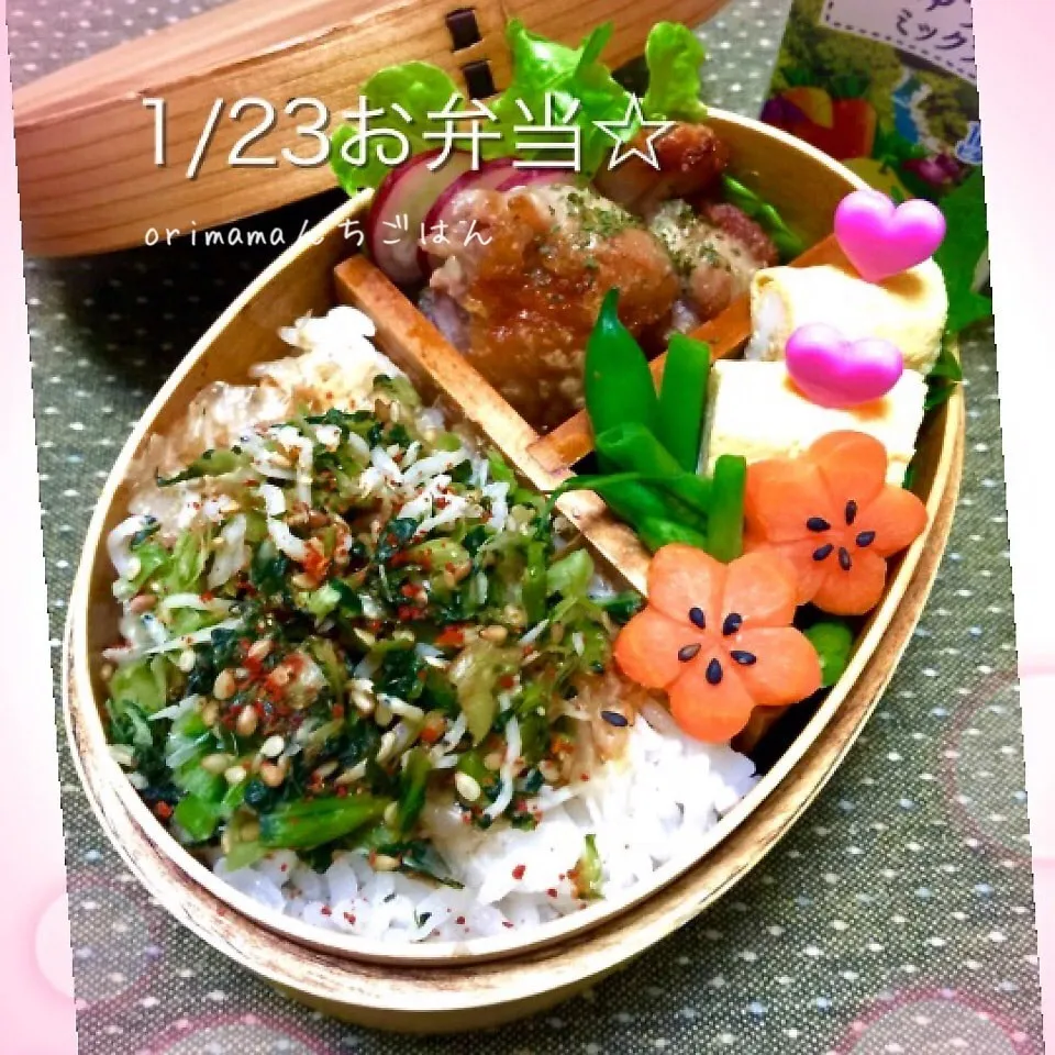 Snapdishの料理写真:鶏もも肉の塩焼きとおかか青菜弁当♡|chouchouさん