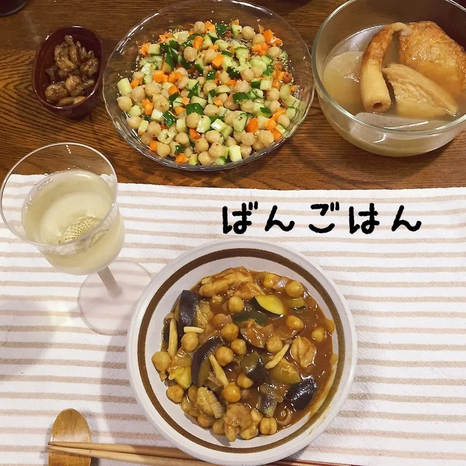 ヒヨコ豆とチキンのカレー煮込み、ヒヨコ豆のハニーマスタード|yakinasuさん