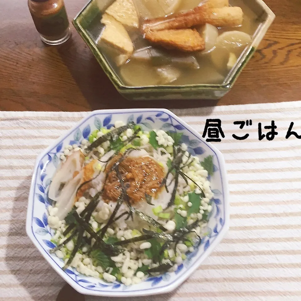 なめこおろし風ぶっかけ蕎麦、おでん|yakinasuさん