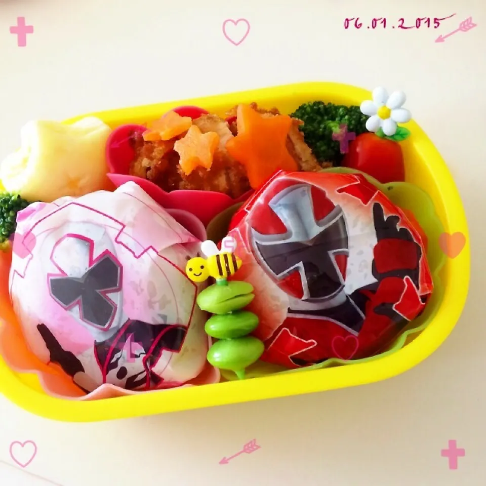 幼稚園のお弁当♡ニンニンジャーのおにぎりラップで♡|rさん