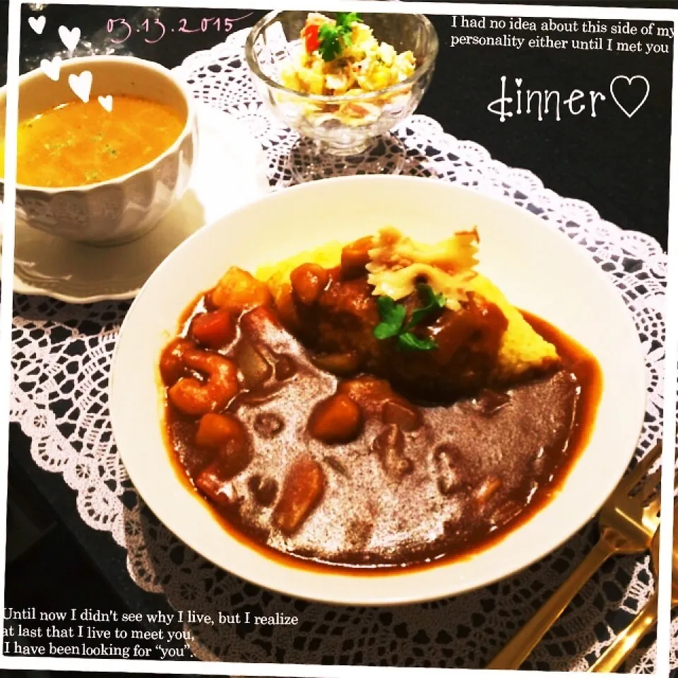 夜ごはん♡シーフードカレー♡黄色いカレー粉ライス♡|rさん