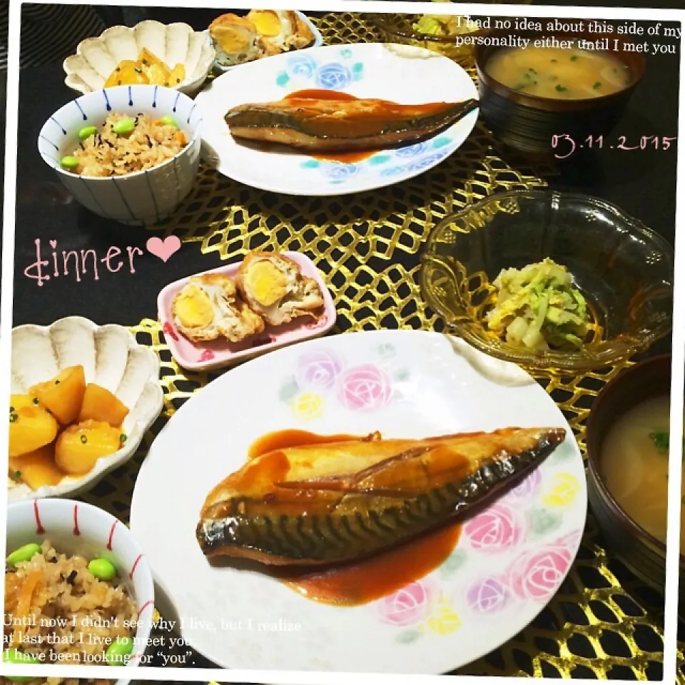 Snapdishの料理写真:夜ごはん♡油揚げと卵の巾着煮のレシピ♡|rさん