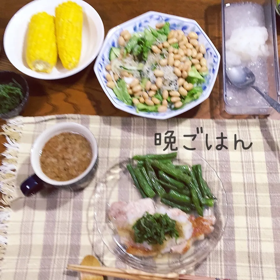 豚ロース柚子胡椒おろしソース、オニオンスープ、豆じゃこサラダ|yakinasuさん