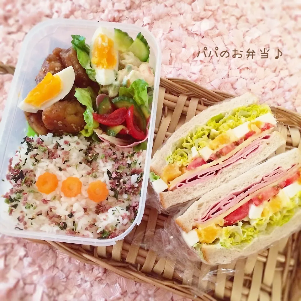 パパのお弁当♡朝のサンドイッチ♡お昼弁当♡|rさん