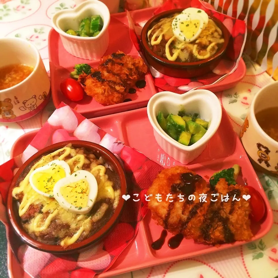 子供たちの夜ごはん♡焼きカレー♡|rさん