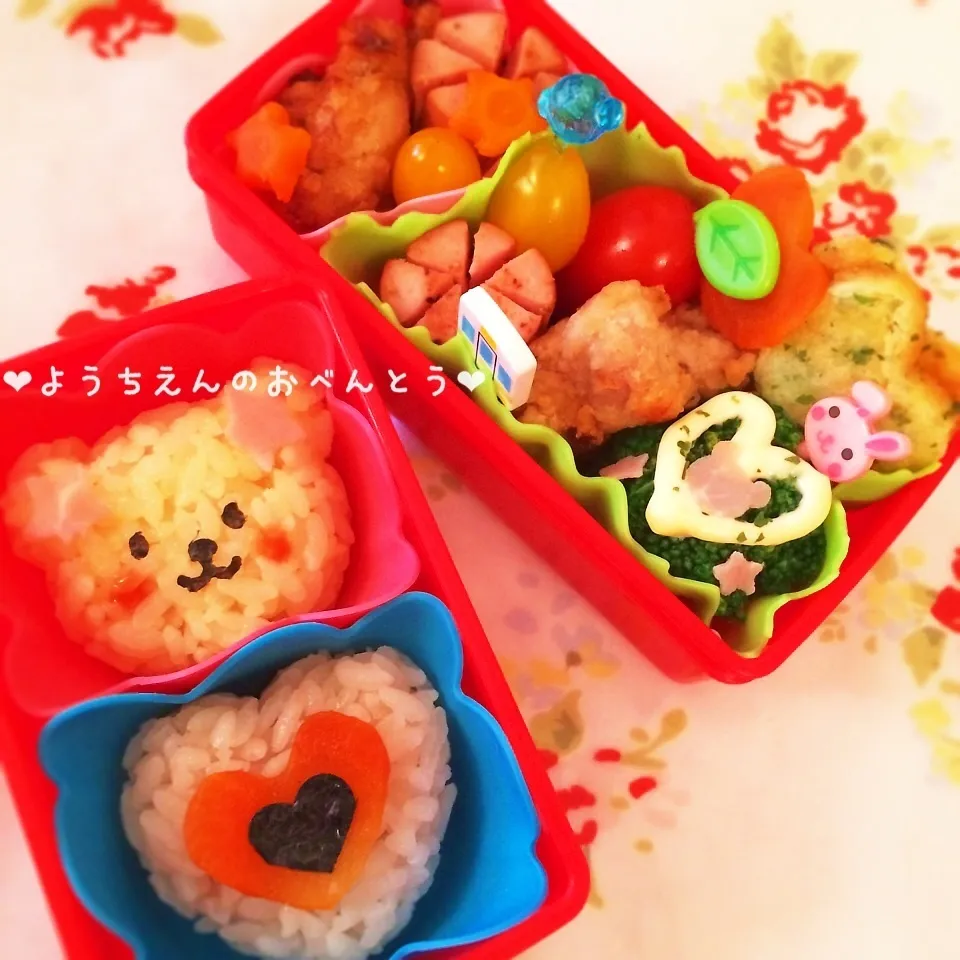 幼稚園のお弁当♡くまさんとハートおにぎり♡|rさん