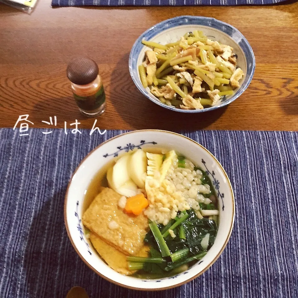 たぬきつねうどん、蕗の煮物|yakinasuさん