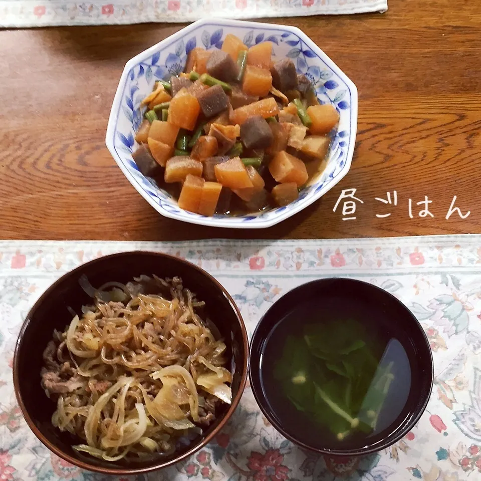 牛丼、おすまし、大根ピリ辛味噌煮|yakinasuさん