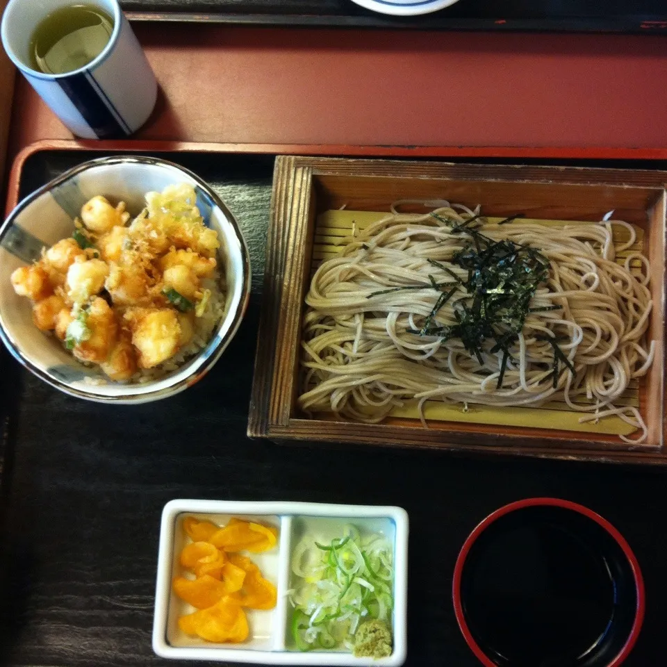 Snapdishの料理写真:ザル蕎麦、ミニかき揚げ丼|yakinasuさん