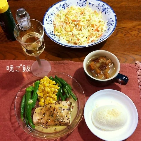 Snapdishの料理写真:メカジキバターソテー、枝豆豆腐塩チーズ、コールスロー|yakinasuさん