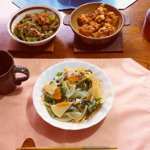 皿うどん、鶏唐揚げ、回鍋肉|yakinasuさん