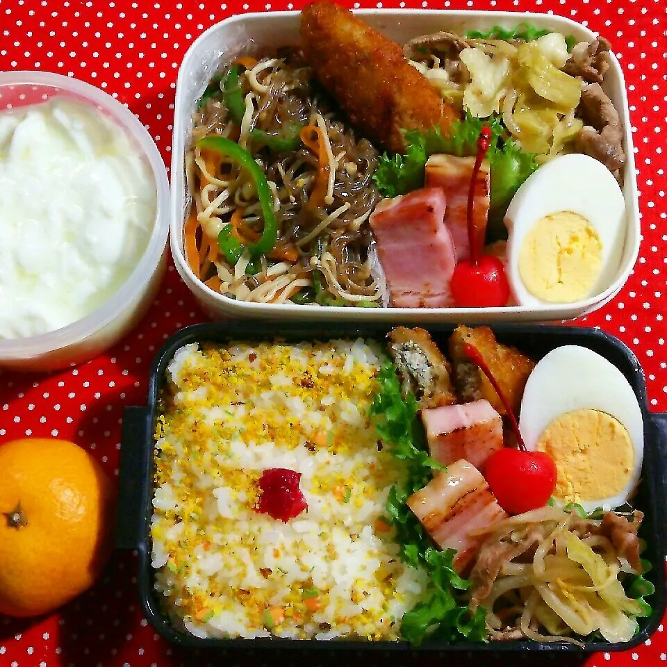 Snapdishの料理写真:旦那ｻﾝと中１ムスコのお弁当10/23|katsunさん