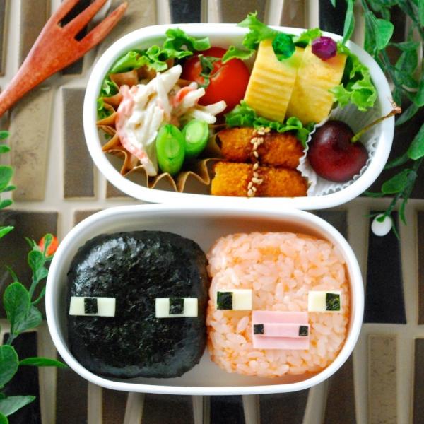 キャラ弁 マインクラフトよりエンダーマンとブタの作り方 ザッキー Snapdish スナップディッシュ Id Jdtrbaa