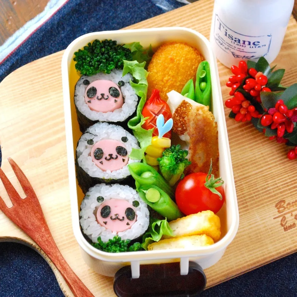 キャラ弁☆ピンクのパンダ海苔巻き弁当|ザッキー☆さん