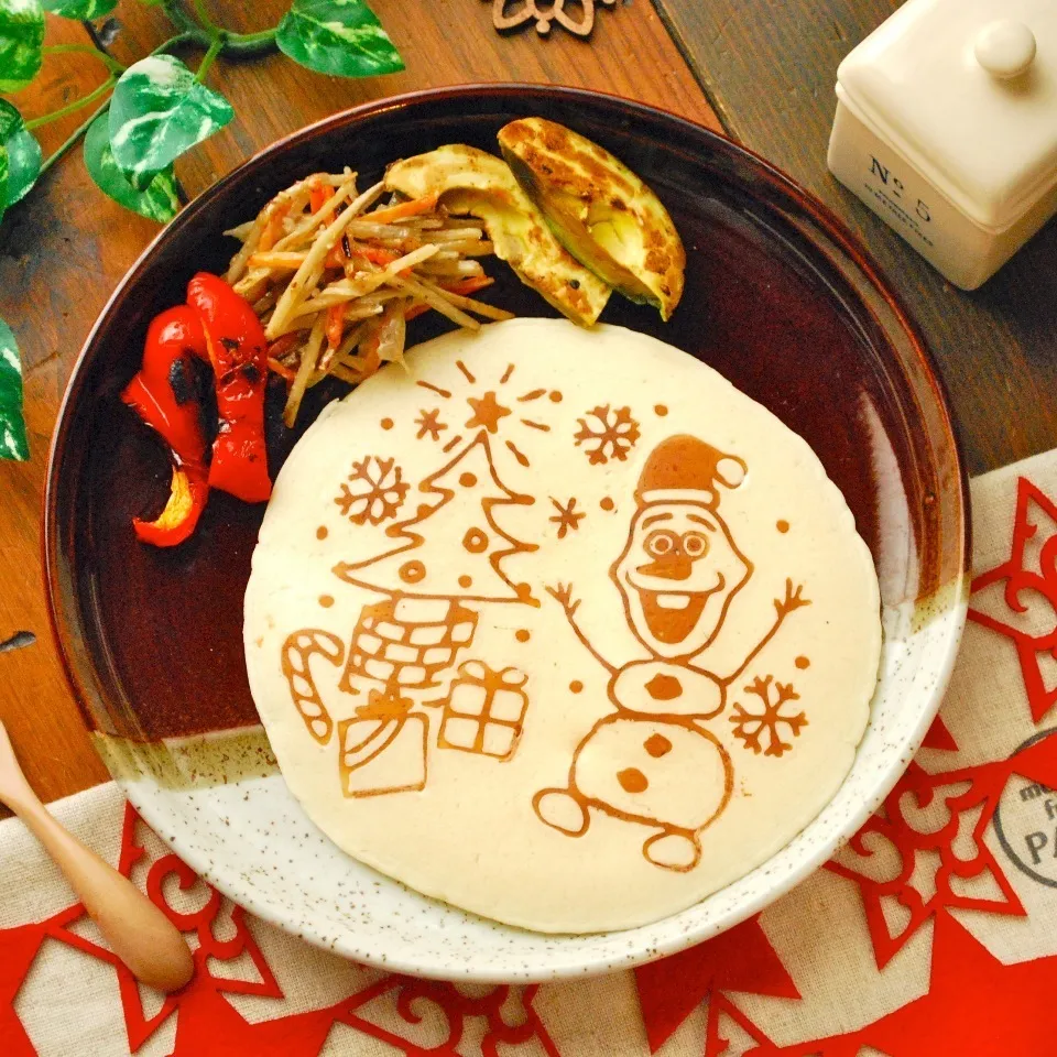 お絵描きパンケーキ☆オラフのクリスマス（焼きごぼうサラダ添え|ザッキー☆さん