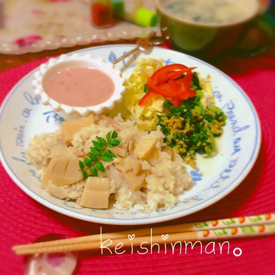 ひこずり余りで筍ご飯の朝食プレート|tonaさん