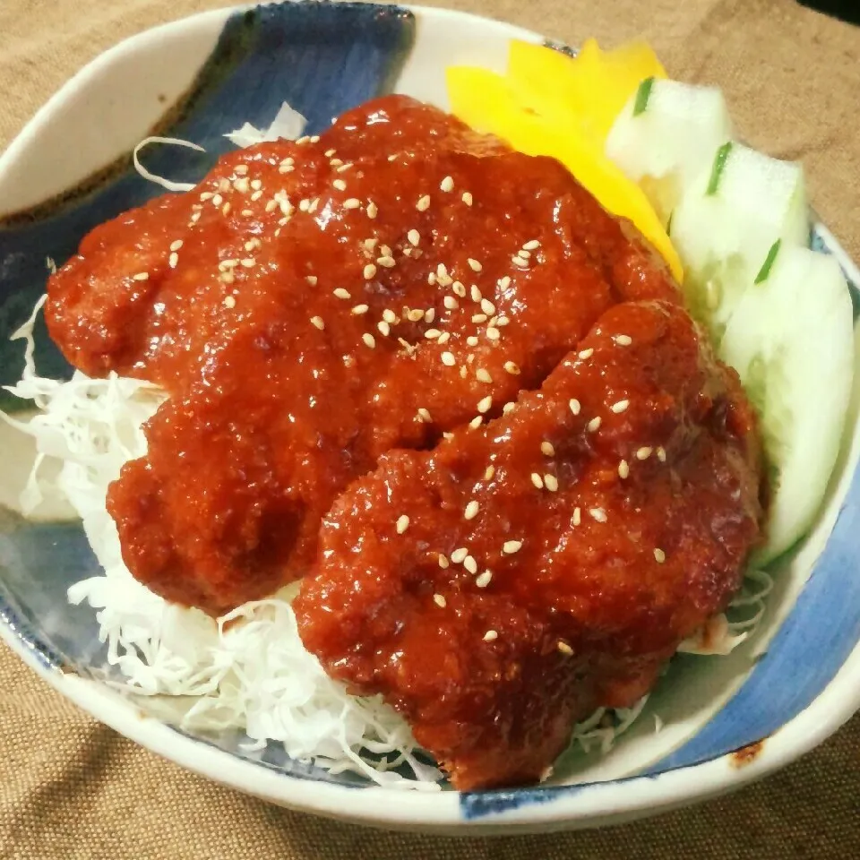 ペコリ本より♪ジューシーソースチキンカツ丼☆|とももんさん